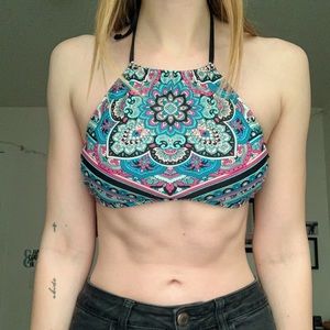 High neck paisley bikini top